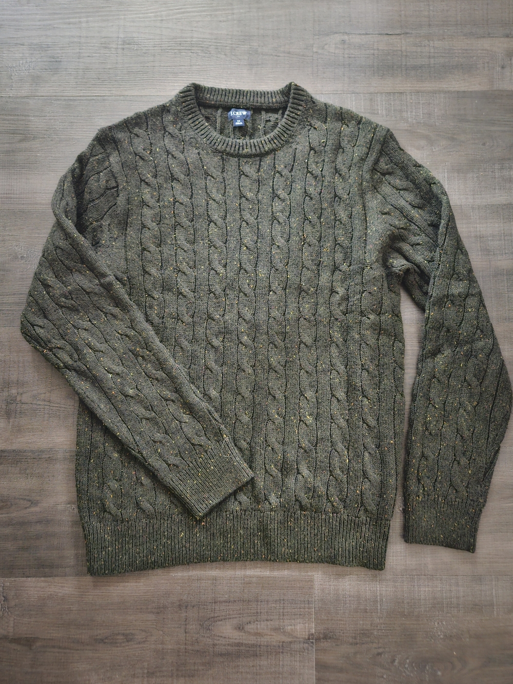 J. Crew Olive Green Cable Knit Crewneck Sweater